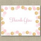 Blush Pink & Gold Glitter Dots Thank You Card Printable #A380