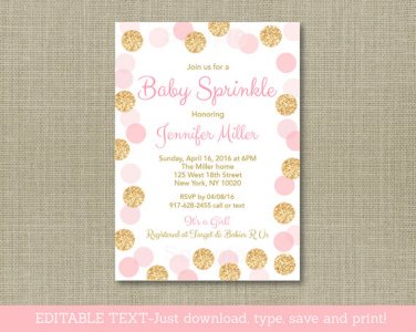 Blush Pink & Gold Baby Sprinkle Printable Baby Shower Invitation Editable PDF #A380