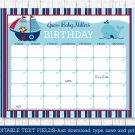 Pirate Monkey Nautical Whale Printable Baby Due Date Calendar Editable PDF #A287