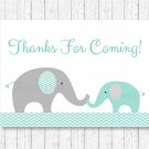 Mint Green & Grey Chevron Elephant Printable Party Favor Thank You Tags #A375
