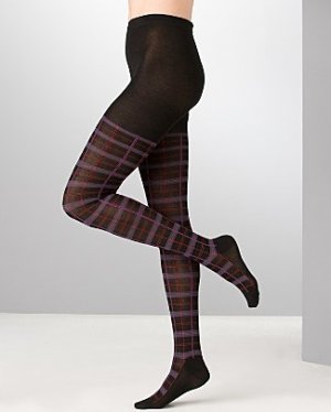 1 PAIR OF HUE PLAID PATTERN SWEATER TIGHTS SZ S/M