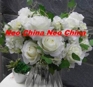 50 PCS,wedding bouquet,High simulation silk flower/artificial flower,6 rose 5 hydrangea per bunch