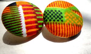 Large Kente Cloth Button Stud Earrings