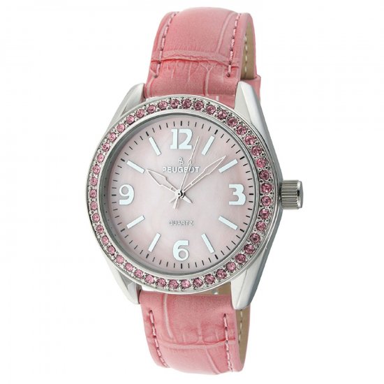 Peugeot SwarovskiÂ® Crystal Accented Pink Leather Strap Watch for Women