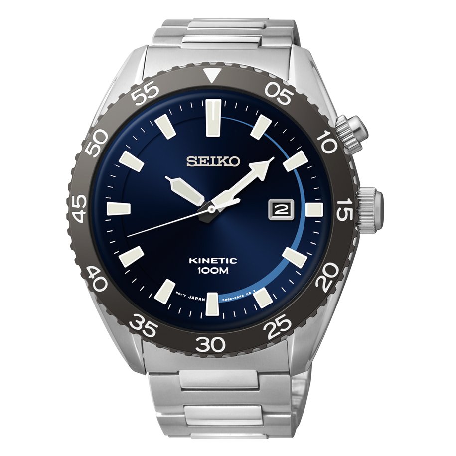 SEIKO Kinetic Stainless Steel NAVY Blue Dial Watch for Men