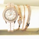 Anne Klein Swarovski Crystal Gold-Tone Light Pink Ceramic Watch & Bracelet Set