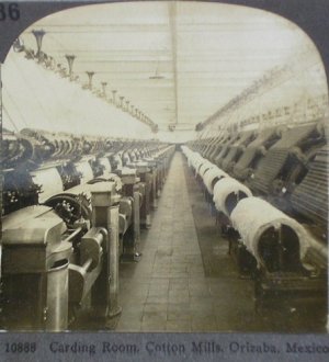 Keystone stereoview cotton carding Orizaba Mexico mill