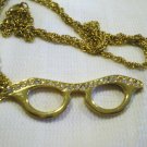 VINTAGE NECKLESS PENDANT GOLD EYEGLASSES RHINESTONES