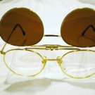 VINTAGE ROBERT LA ROCHE ROUND EYEGLASSES WITH CLIP GOLD