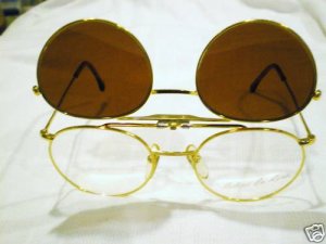 VINTAGE ROBERT LA ROCHE ROUND EYEGLASSES WITH CLIP GOLD