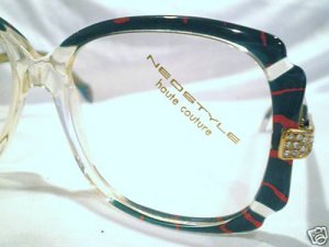 VINTAGE NEOSTYLE EYEGLASSES GREEN RED CLEAR RHINESTONE