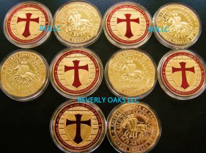 10 - ONE TROY OUNCE 24k GOLD CLAD KNIGHTS TEMPLAR COINS