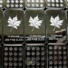 FIVE - 10 GRAM .999 SILVER CLAD MAPLE LEAF GEM ART BARS
