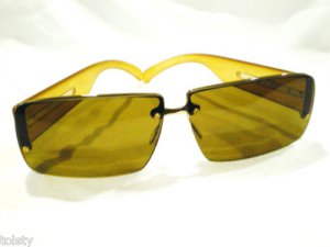 NEW PRADA RIMLESS GOLD BROWN  SUNGLASSES GREEN BROWN 100% UV  LENSES