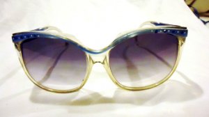 AUTHENTIC VINTAGE PIERRE LEMAN RHINESTONES  70'S SUNGLASSES BLUE CLEAR FRANCE