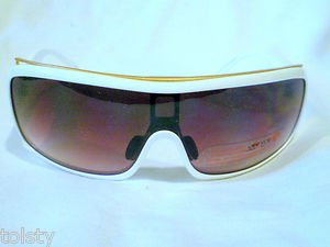 NEW JEE VICE SUNGLASSES WHITE GOLD WRAPAROUND  MOD.EDGY MADE IN ITALY