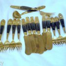 Vintage flatware set, Thailand, Rosewood and brass forks, knives 15 items