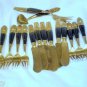 Vintage flatware set, Thailand, Rosewood and brass forks, knives 15 items