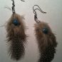 Tan and spotted feather earrings w/turquoise