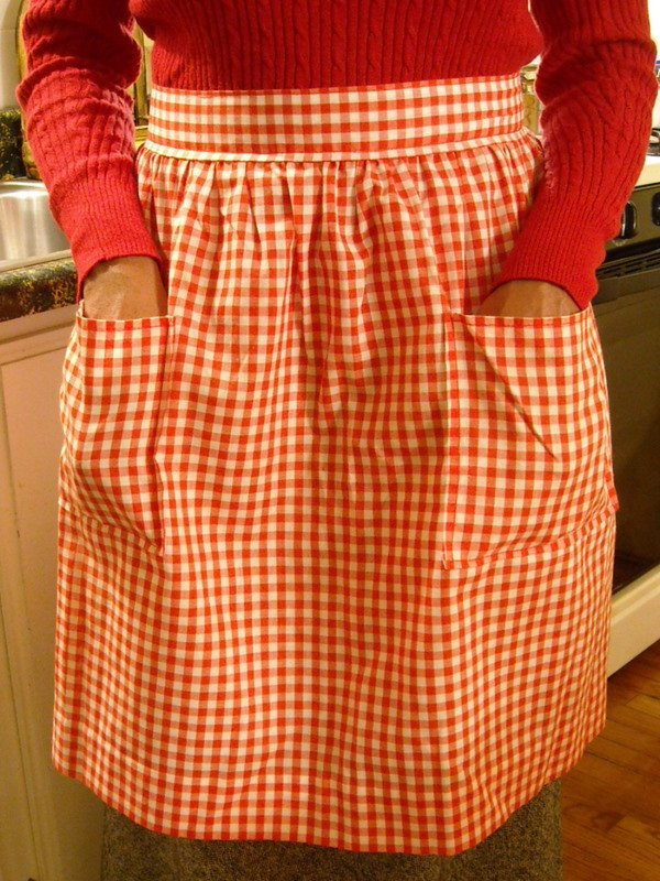 Vintage Gingham Apron / Red / White / Half Apron / Kitchen / Cook