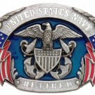 UNITED STATES NAVY RETIRED PEWTER MILITARY BELT BUCKLE