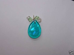 Ladies Pendant Blue Glass Sterling Silver & Crystals