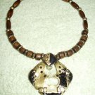 PEWTER AND ENAMEL BLACK AND GOLD PENDANT NECKLACE...WOW