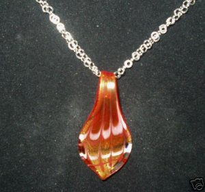 "FIRE AND ICE" WOW! GLASS PENDANT STERLING SILVER CHAIN