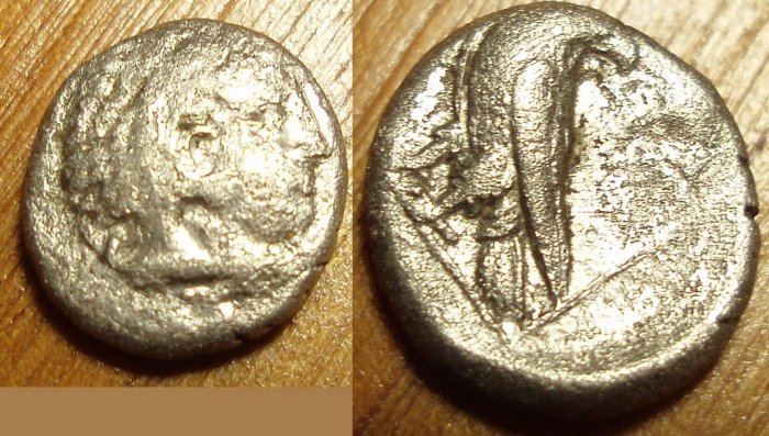 *POLY*KINGS of MACEDON Amyntas III Silver Diobol C070