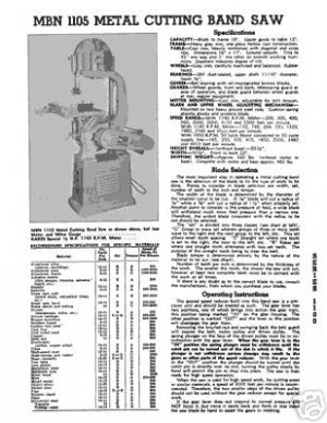 Walker Turner Mbn Metal Cutting Band Saw Manual