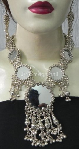Belly dance Mirror choker necklace Earring kuchi boho gypsy set