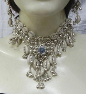 Belly dance Cowrie bead choker necklace Earring kuchi boho gypsy set