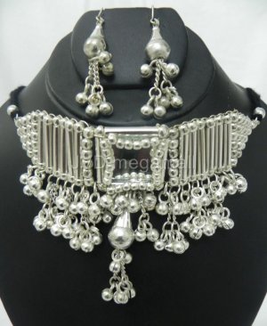 Belly dance Mirror choker necklace Earring kuchi boho gypsy set