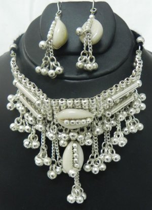 Belly dance Cowrie bead choker necklace Earring kuchi boho gypsy set