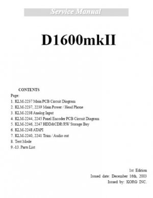 Repair/ Service Manual for KORG D1600 D-1600 [MkI]