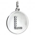 All 14Kt white gold diamond disk, charm pendant. Letter L Natural Diamonds