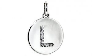 All 14Kt white gold diamond disk, charm pendant. Letter L Natural Diamonds