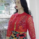 Sheer 50s Vintage VLV RED Lace Crop Topper Bolero S M