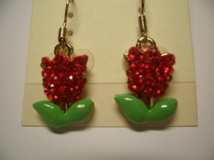 New Red Floral Crystal Dangle Earrings E018