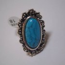 Oval Genuine Turquoise Silver Ring Size 20