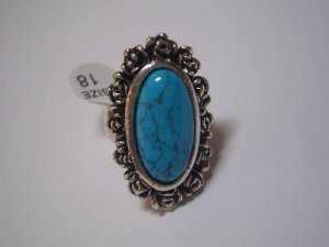 Oval Genuine Turquoise Silver Ring Size 20