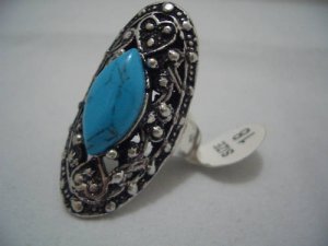 Genuine Turquoise Silver Ring Size 18