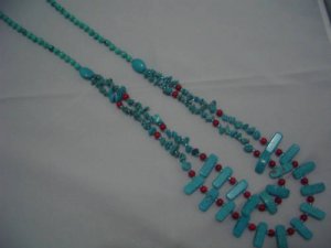 New Howlite Turquoise Red Bead Double Necklace 30" TN24