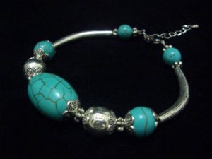 Oval Turquoise Beads Tibet Silver Cham Bracelet TB11