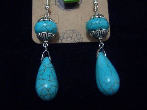 New Natural Drops Turquoise Tibet Silver Earrings TE01