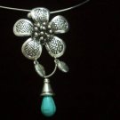 Flora Turquoise Drop Pendant Tibet Silver Necklace TN08
