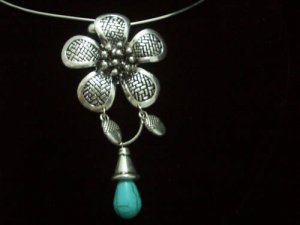Flora Turquoise Drop Pendant Tibet Silver Necklace TN08