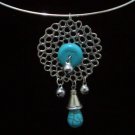 Round Turquoise Pendant Tibet Silver Necklace TN06