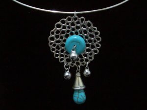 Round Turquoise Pendant Tibet Silver Necklace TN06