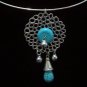 Round Turquoise Pendant Tibet Silver Necklace TN06